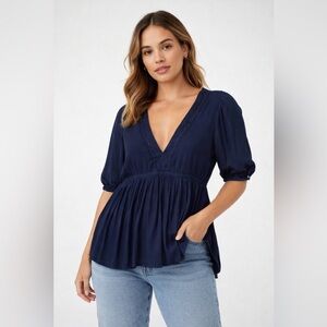 Cotton On Navy V-Neck Blouse